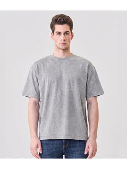 RHINO CULT - Mens Grey Cotton Self Design T-Shirt