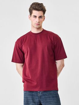 RHINO CULT - Maroon Cotton Solid T-Shirt