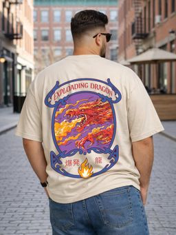 VEIRDO - Off White Dragon Swanwhite Plus Size Puff Printed T-Shirt