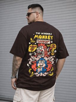 VEIRDO - Monkey Brown Plus Size Printed T-Shirt