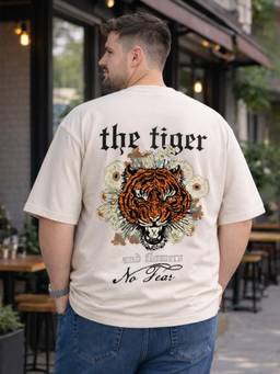 VEIRDO - Off White Tiger Swanwhite Plus Size Printed Exclusive T-Shirt
