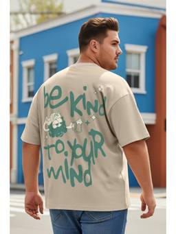 VEIRDO - Be Kind Beige Graphic Printed Plus Size T-shirt