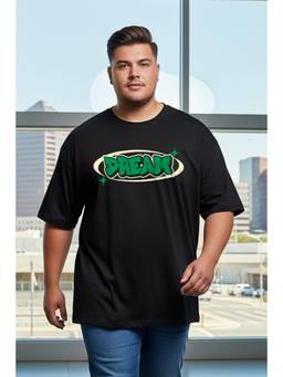 VEIRDO - Dream Black Graphic Printed Plus Size T-shirt