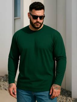 VEIRDO - Green Plain Plus Size T-shirt