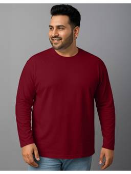 VEIRDO - Maroon Plain Plus Size T-shirt