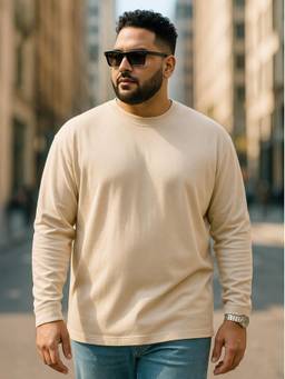 VEIRDO - Off-White Plain Plus Size T-shirt