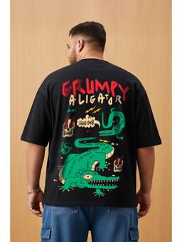 VEIRDO - Alligator Black Graphic Printed Plus Size T-shirt