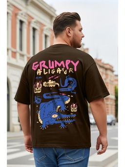 VEIRDO - Alligator Brown Graphic Printed Plus Size T-shirt