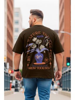 VEIRDO - Grow Yourself Brown Graphic Printed Plus Size T-shirt