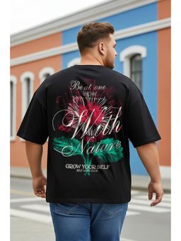 VEIRDO - Be With Nature Black Graphic Printed Plus Size T-shirt