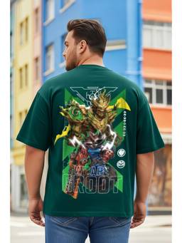 VEIRDO - Groot Green Graphic Printed Plus Size T-shirt