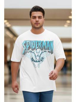 VEIRDO - Spiderman White Graphic Printed Plus Size T-shirt