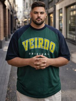 VEIRDO - Green Half Sleeve Plus Size T-shirt