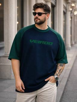 VEIRDO - Green Half Sleeve Plus Size T-shirt