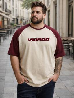 VEIRDO - Maroon Half Sleeve Plus Size T-shirt