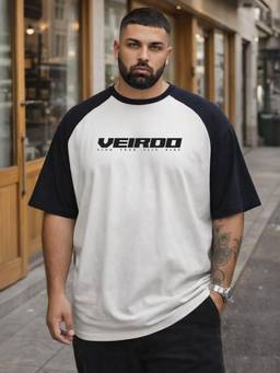 VEIRDO - White Half Sleeve Plus Size T-shirt