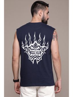 RHINO CULT - Navy Blue Cotton Printed T-Shirt