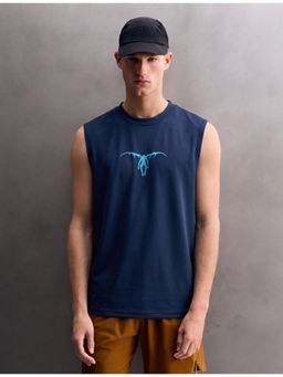 RHINO CULT - Navy Blue Mens Cotton Printed Sleeveless T-Shirt