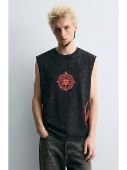 RHINO CULT - Black Tantric Goat Cotton Printed T-Shirt