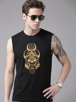 RHINO CULT - Black Cotton Printed Sleeveless T-Shirt