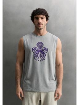 RHINO CULT - Grey Octopus Rave Cotton Printed T-Shirt