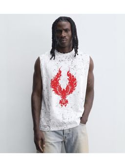 RHINO CULT - Off White Cotton Printed Sleeveless T-Shirt