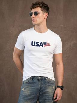 VEIRDO - USA White Regular Fit Printed T-shirt