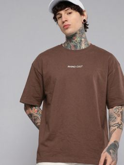 RHINO CULT - Mens Brown Cotton Printed T-Shirt