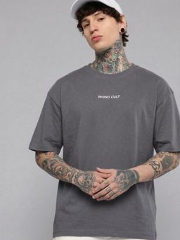 RHINO CULT - Grey Cotton Printed Oversized T-Shirt