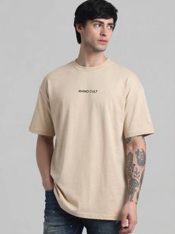 RHINO CULT - Beige Cotton Printed T-Shirt