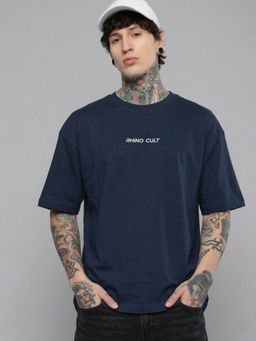 RHINO CULT - Navy Blue Cotton Printed Oversized T-Shirt