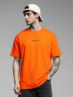 RHINO CULT - Mens Orange Cotton Printed T-Shirt