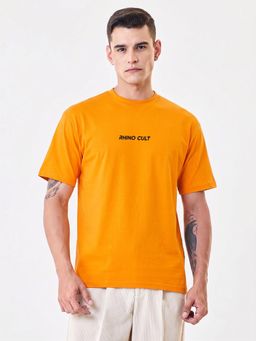 RHINO CULT - Men Orange Cotton Printed T-Shirt