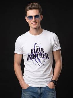 VEIRDO - Black Panther White Regular Fit Printed T-shirt