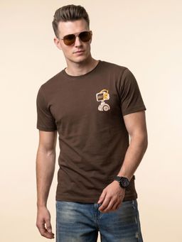 VEIRDO - Hello Brown Regular Fit Printed T-shirt