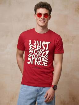 VEIRDO - Need Some Space Red Regular Fit Printed T-shirt