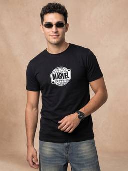 VEIRDO - Marvel Black Regular Fit Printed T-shirt