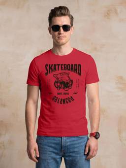 VEIRDO - Skateboard Red Regular Fit Printed T-shirt