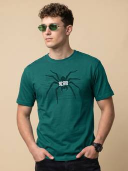 VEIRDO - Spider Green Regular Fit Printed T-shirt
