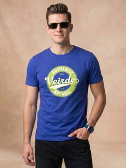 VEIRDO - Authentic Royal Blue Regular Fit Printed T-shirt