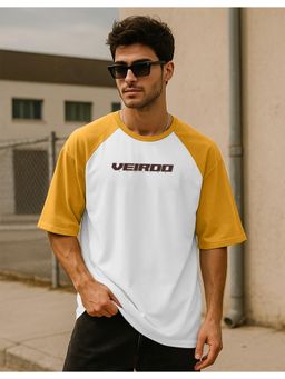 VEIRDO - Yellow Raglan Oversized Printed T-shirt