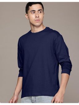 VEIRDO - Navy Plain Full Sleeves Regular Fit T-shirt