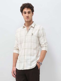 U.S. Polo Assn. Denim Co. - White Men's Grid Tattersall Checked Regular Fit Shirt