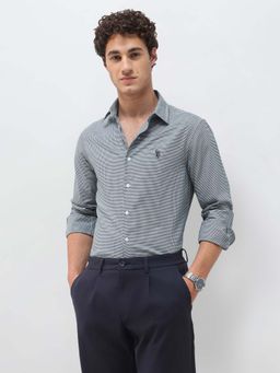 U.S. POLO ASSN. - Green Men's Self Design Houndstooth Twill Shirt