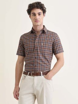 U.S. POLO ASSN. - Brown Men's Plaid Checked Regular Fit Shirt