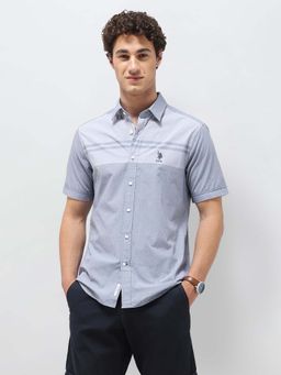 U.S. POLO ASSN. - Blue Men's Solid Stripe Detail Regular Fit Shirt