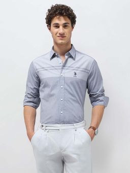 U.S. POLO ASSN. - Blue Men's Solid Stripe Detail Regular Fit Shirt