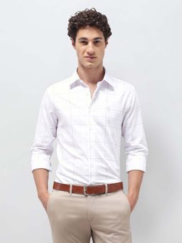 U.S. POLO ASSN. - White Men's Grid Tattersall Checked Satin Shirt