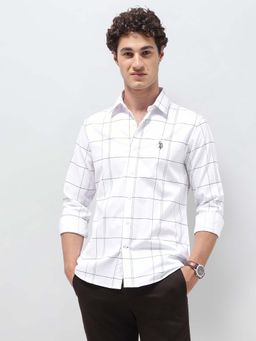 U.S. POLO ASSN. - White Men's Windowpane Checked Satin Shirt