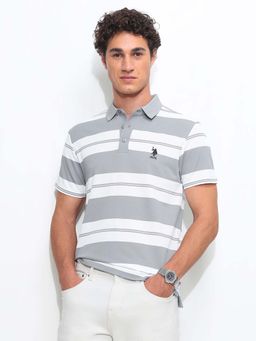 U.S. POLO ASSN. - Grey Men's Horizontal Striped Regular Fit Polo T-Shirt